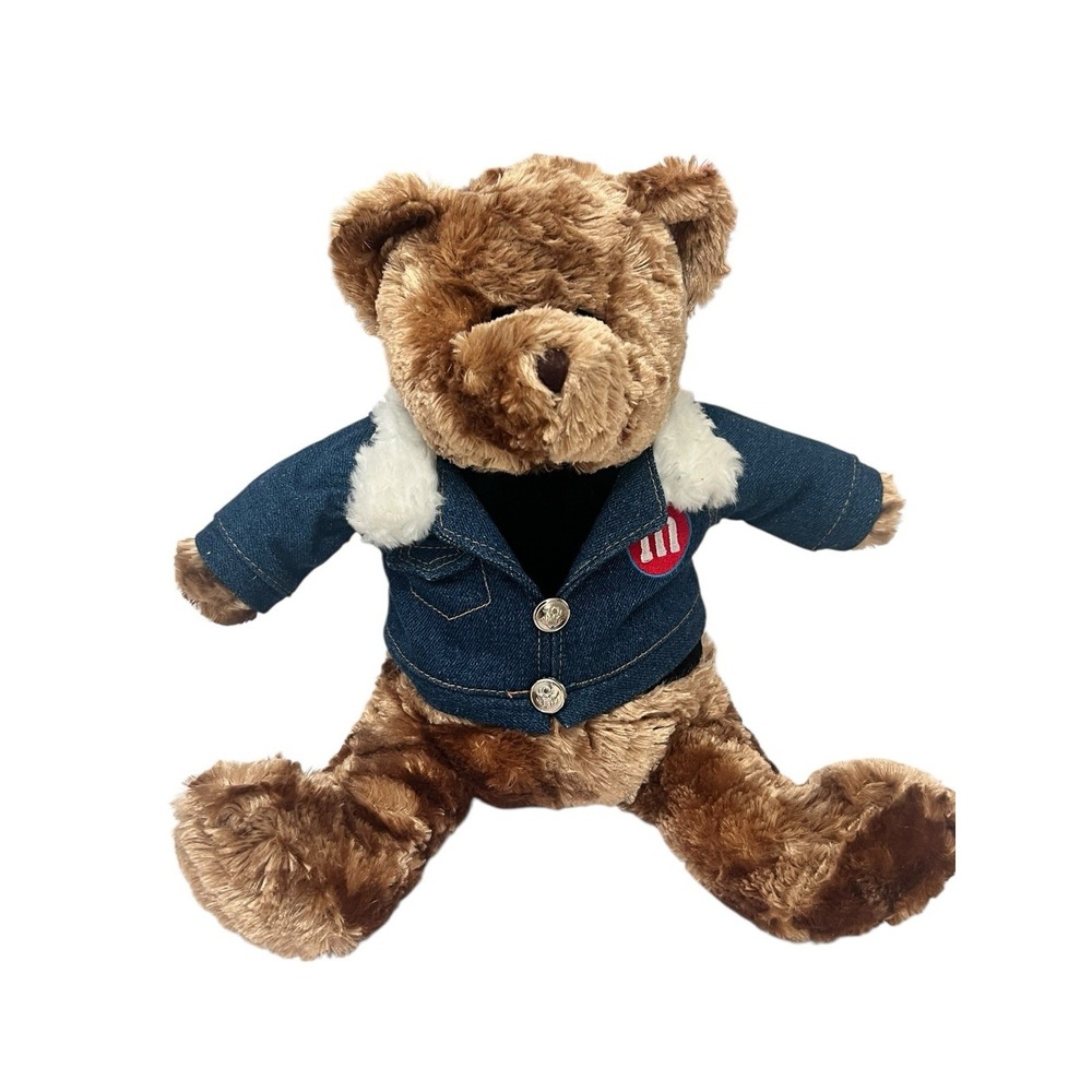 M&M's Bear Plush Brown Bear Denim Jean Jacket Embroidered Logo Design 12"- 2002